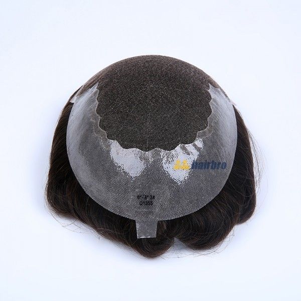French Lace Center with Poly Side and Back Stock Hair Replacement System For Men
