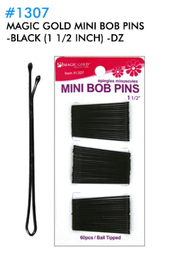 Magic Gold Mini BOB Pins #1307 Black (1 1/2inch) -dz