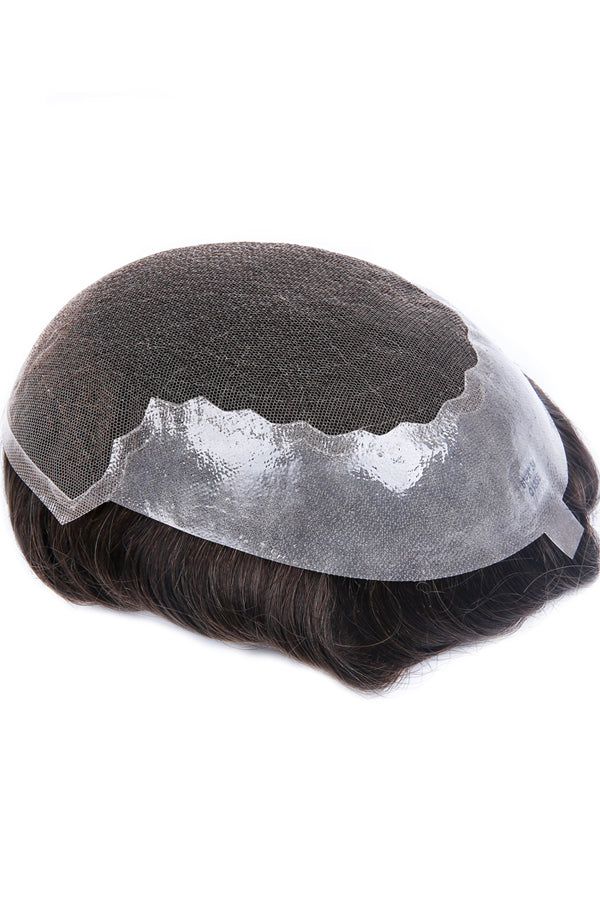 French Lace Center with Poly Side and Back Stock Hair Replacement System For Men